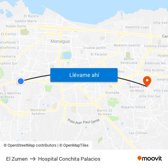 El Zumen to Hospital Conchita Palacios map
