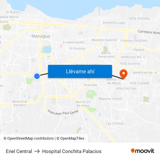 Enel Central to Hospital Conchita Palacios map