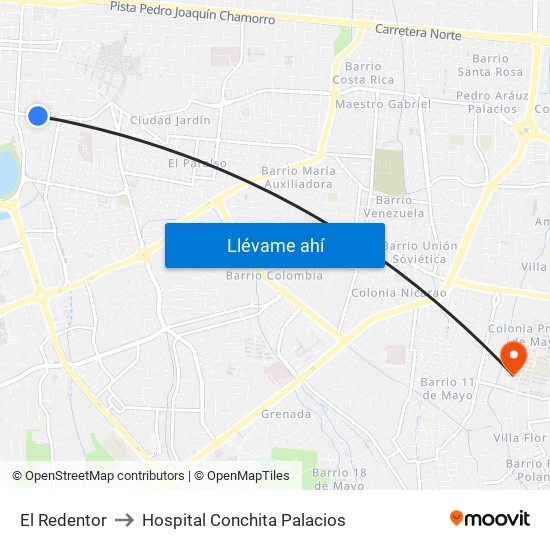 El Redentor to Hospital Conchita Palacios map