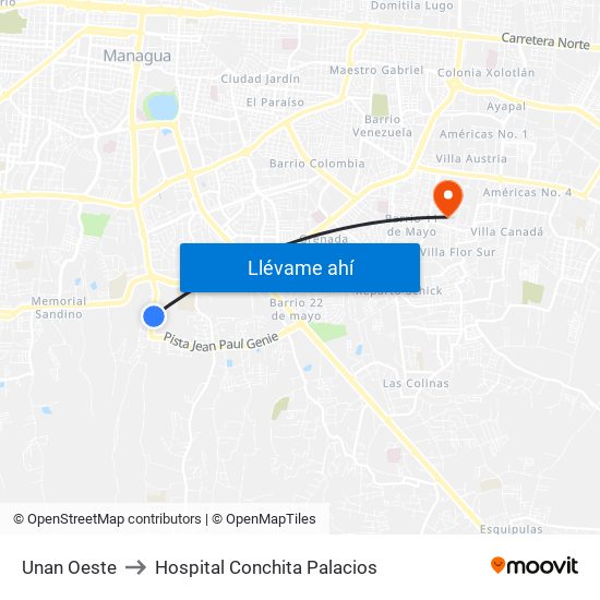 Unan Oeste to Hospital Conchita Palacios map