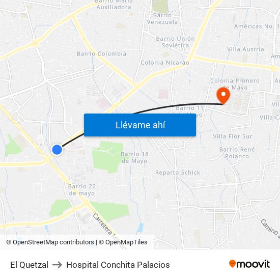 El Quetzal to Hospital Conchita Palacios map
