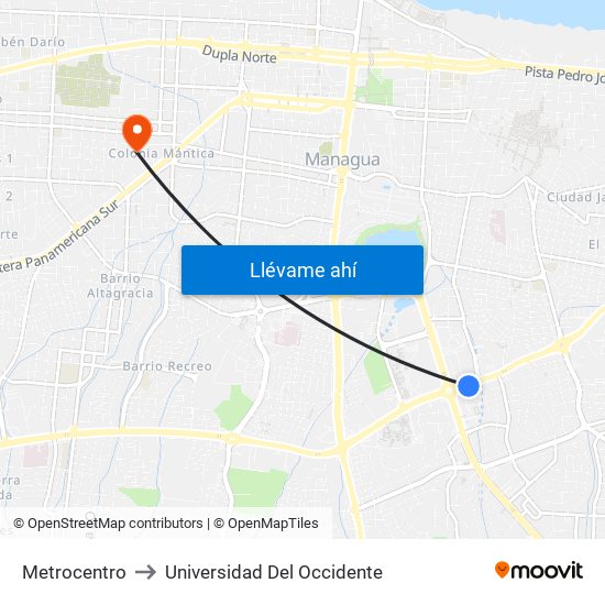 Metrocentro to Universidad Del Occidente map