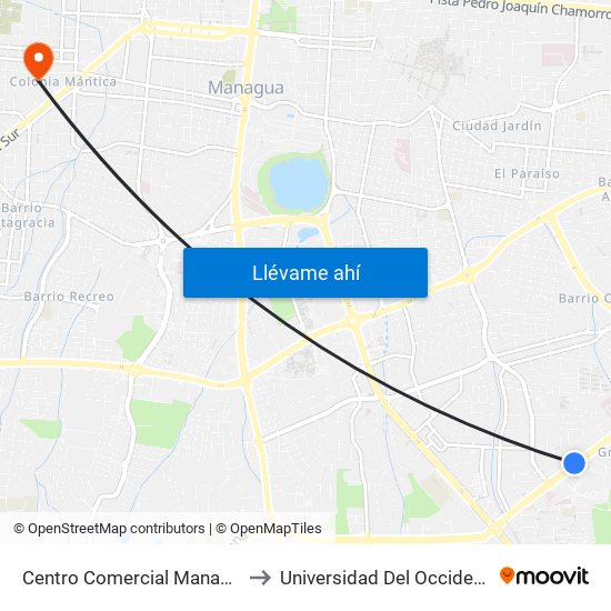 Centro Comercial Managua to Universidad Del Occidente map