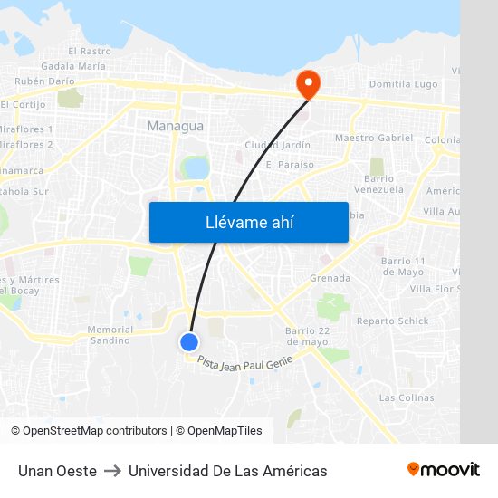 Unan Oeste to Universidad De Las Américas map