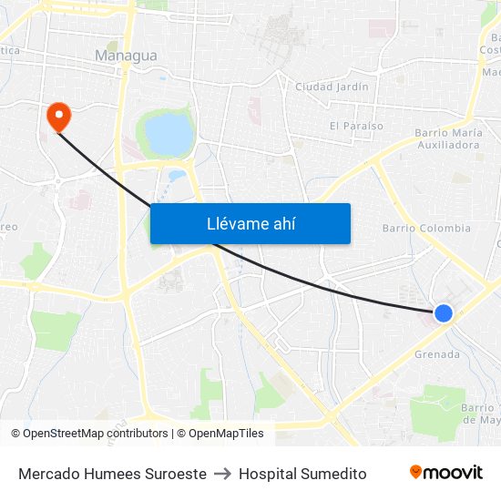 Mercado Humees Suroeste to Hospital Sumedito map