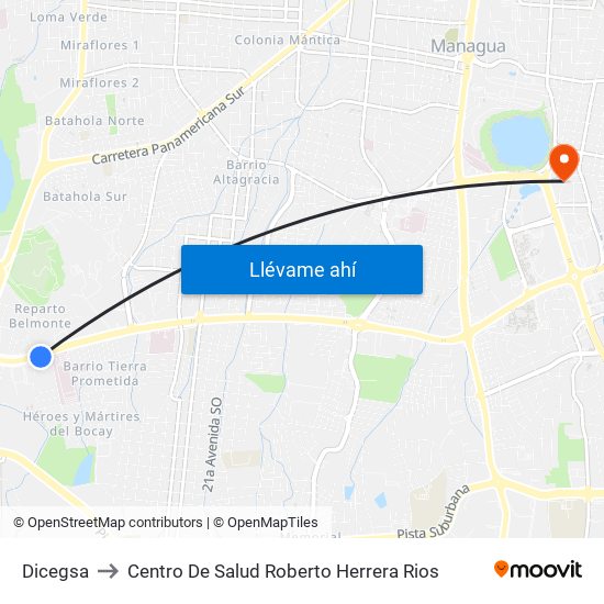 Dicegsa to Centro De Salud Roberto Herrera Rios map