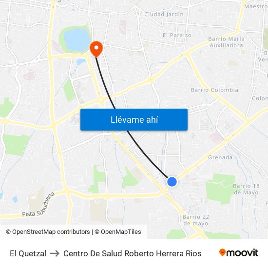 El Quetzal to Centro De Salud Roberto Herrera Rios map