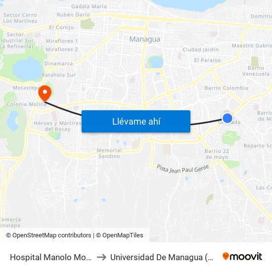 Hospital Manolo Morales to Universidad De Managua (Udem) map