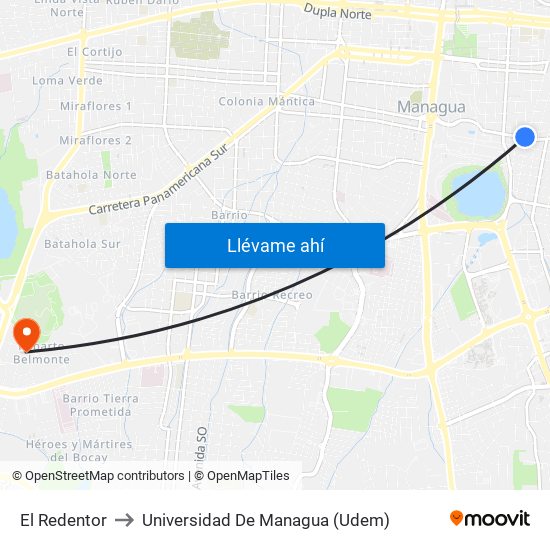 El Redentor to Universidad De Managua (Udem) map