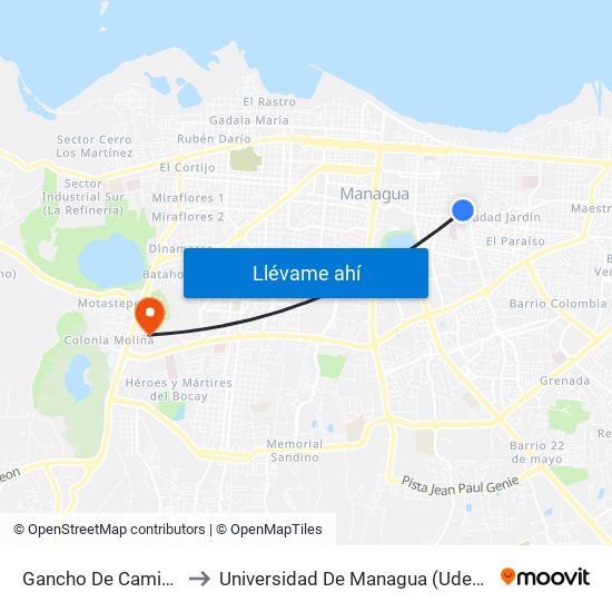 Gancho De Camino to Universidad De Managua (Udem) map