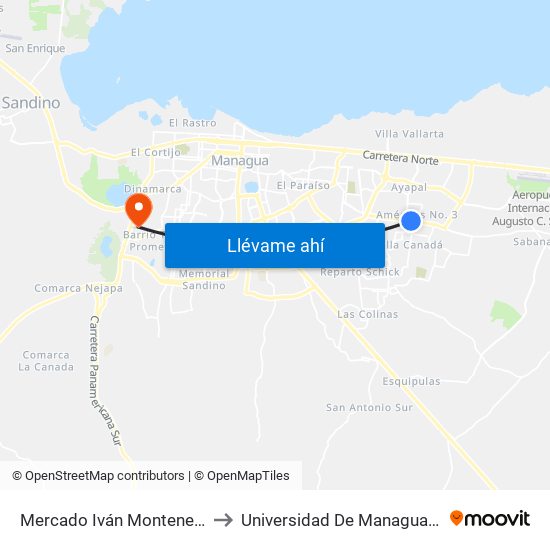 Mercado Iván Montenegro Sur to Universidad De Managua (Udem) map