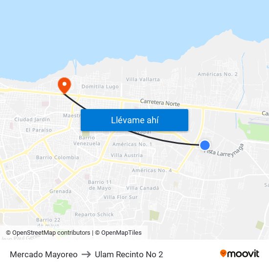 Mercado Mayoreo to Ulam Recinto No 2 map