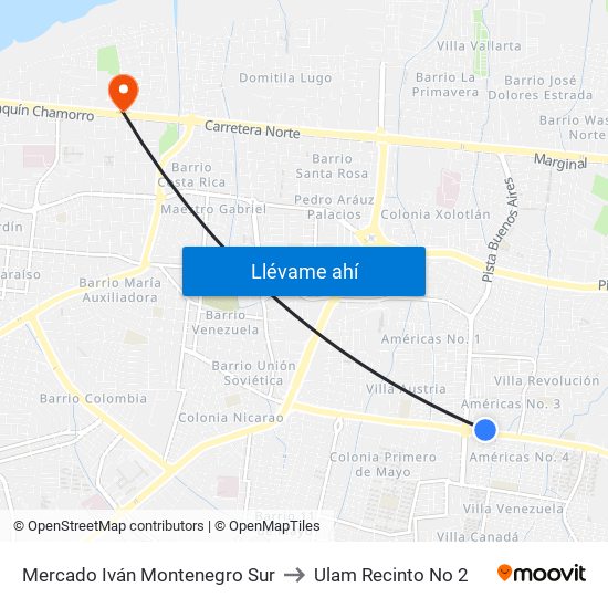 Mercado Iván Montenegro Sur to Ulam Recinto No 2 map