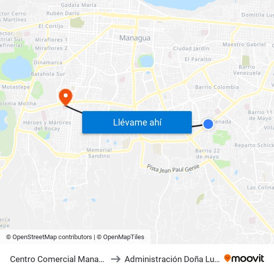 Centro Comercial Managua to Administración Doña Luisa map