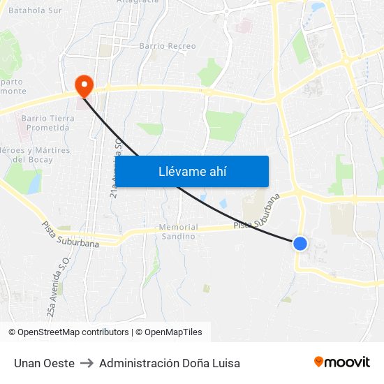 Unan Oeste to Administración Doña Luisa map