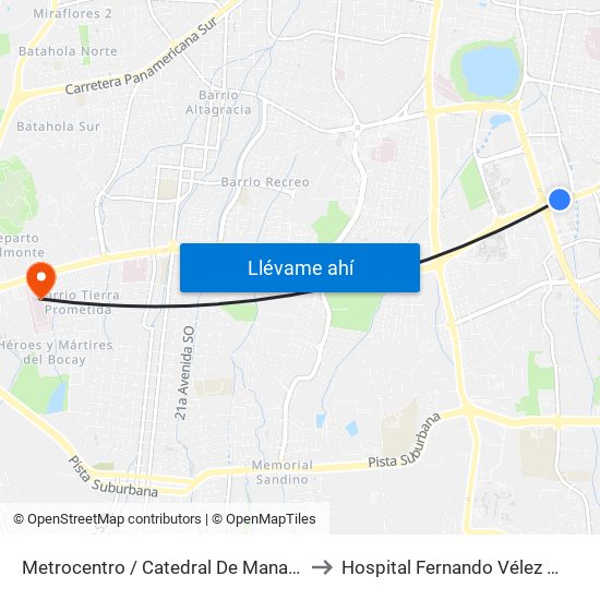 Metrocentro / Catedral De Managua to Hospital Fernando Vélez Paiz map