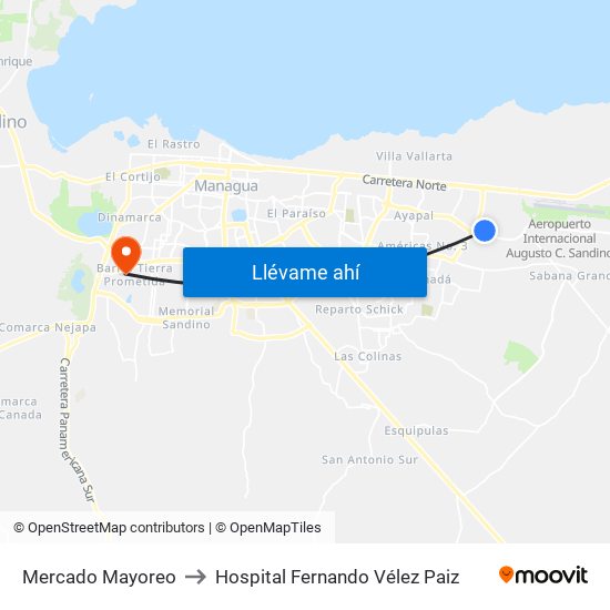 Mercado Mayoreo to Hospital Fernando Vélez Paiz map