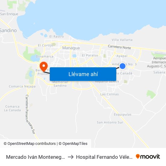 Mercado Iván Montenegro Sur to Hospital Fernando Vélez Paiz map