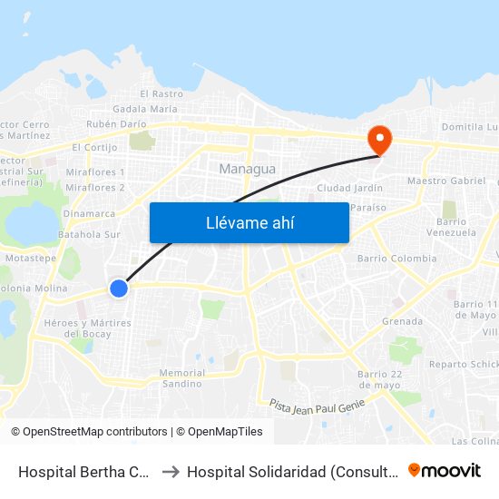 Hospital Bertha Calderón to Hospital Solidaridad (Consulta Externa) map