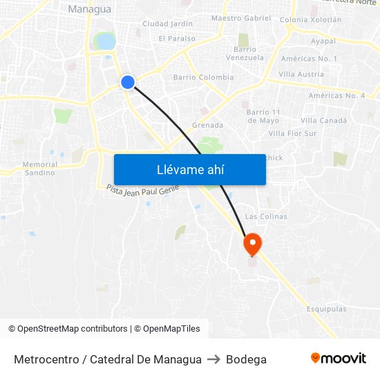 Metrocentro / Catedral De Managua to Bodega map