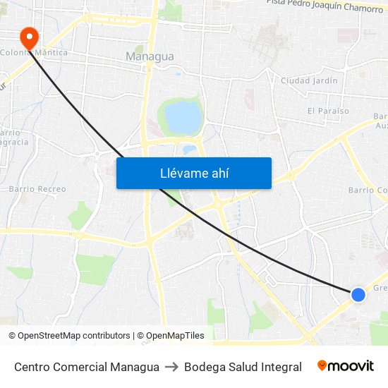 Centro Comercial Managua to Bodega Salud Integral map