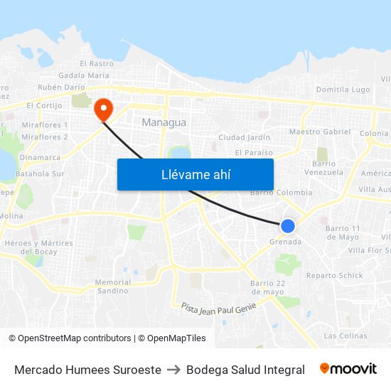 Mercado Humees Suroeste to Bodega Salud Integral map