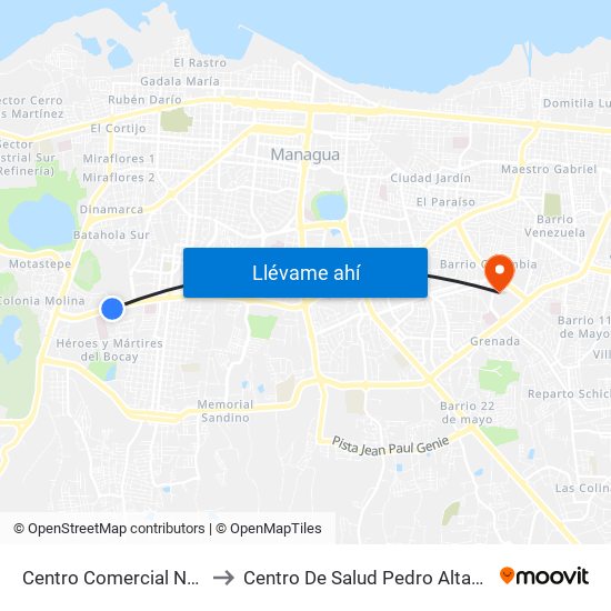 Centro Comercial Nejapa to Centro De Salud Pedro Altamirano map