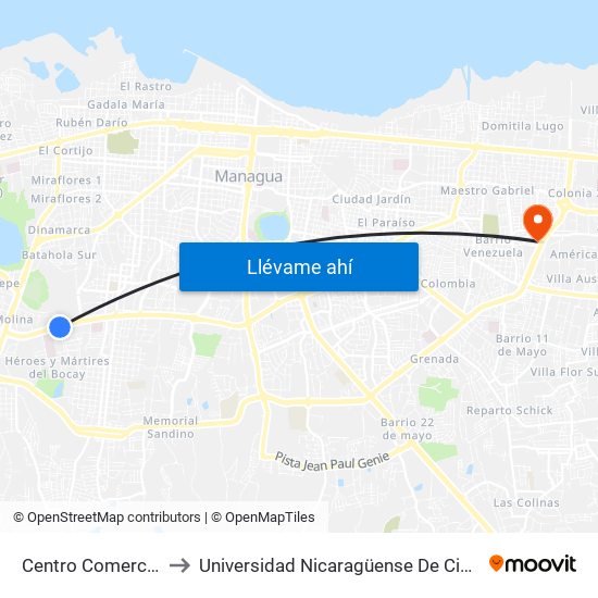 Centro Comercial Nejapa to Universidad Nicaragüense De Ciencia Y Tecnología map