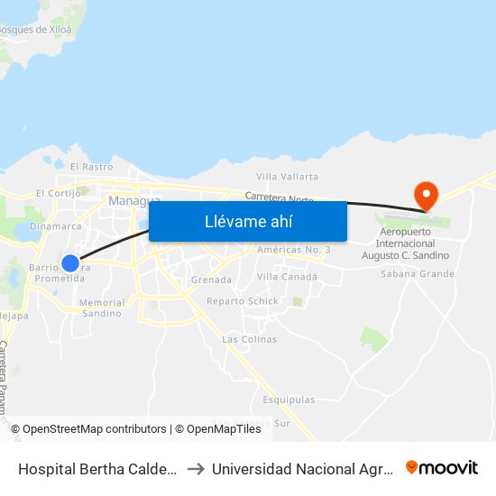 Hospital Bertha Calderón to Universidad Nacional Agraria map