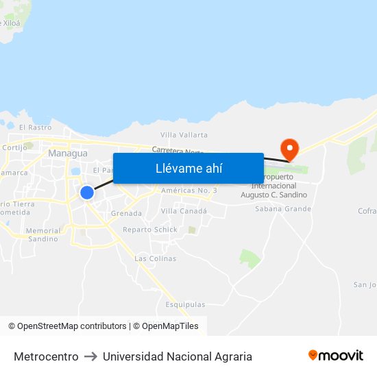 Metrocentro to Universidad Nacional Agraria map