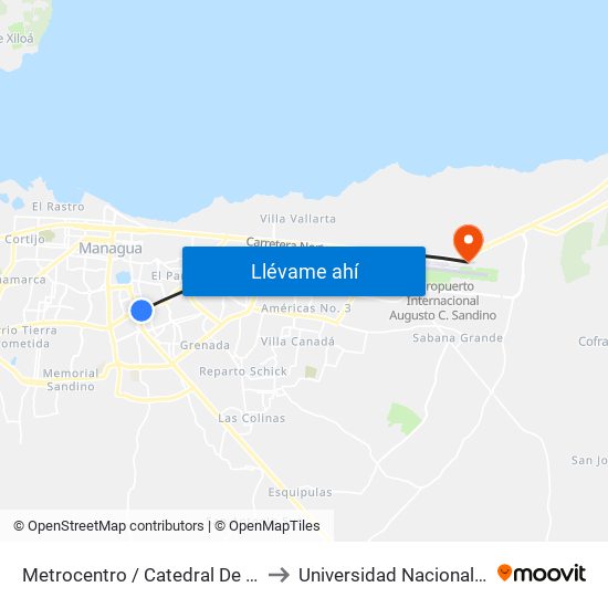 Metrocentro / Catedral De Managua to Universidad Nacional Agraria map