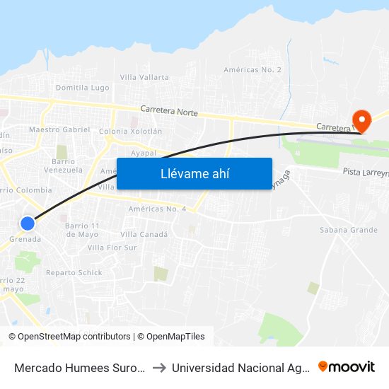 Mercado Humees Suroeste to Universidad Nacional Agraria map