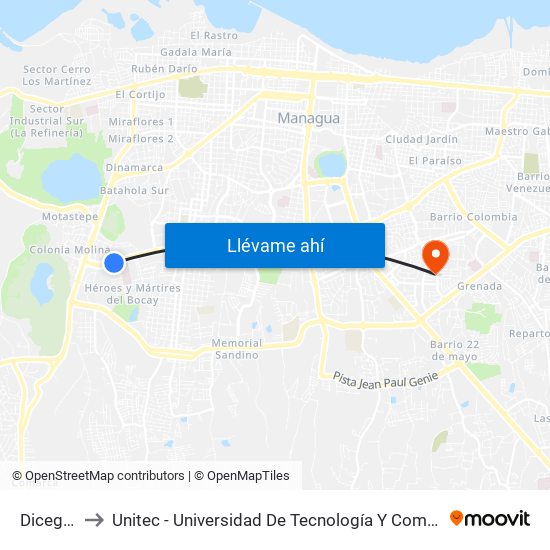 Dicegsa to Unitec - Universidad De Tecnología Y Comercio map