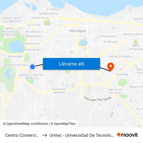Centro Comercial Nejapa to Unitec - Universidad De Tecnología Y Comercio map
