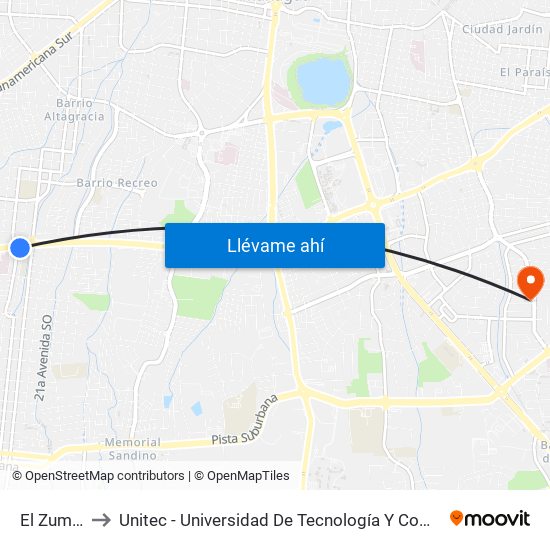 El Zumen to Unitec - Universidad De Tecnología Y Comercio map