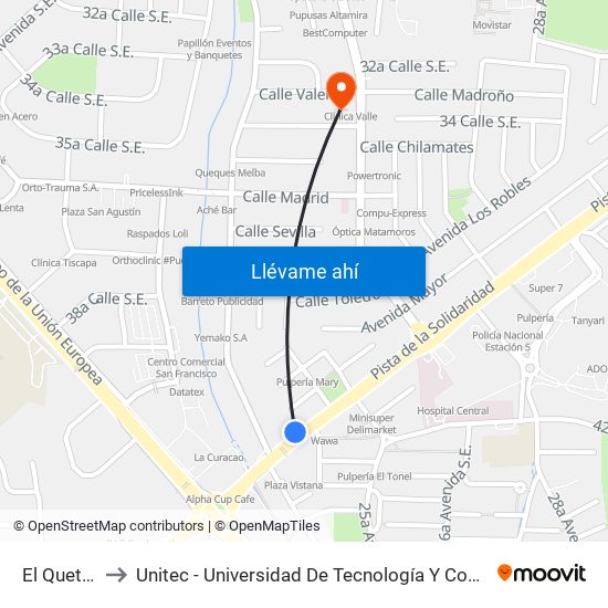 El Quetzal to Unitec - Universidad De Tecnología Y Comercio map