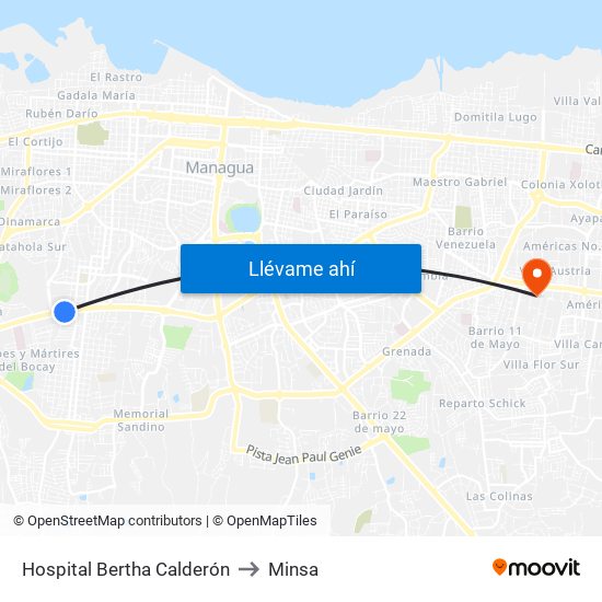 Hospital Bertha Calderón to Minsa map