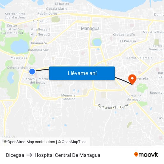 Dicegsa to Hospital Central De Managua map