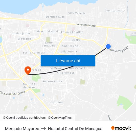 Mercado Mayoreo to Hospital Central De Managua map