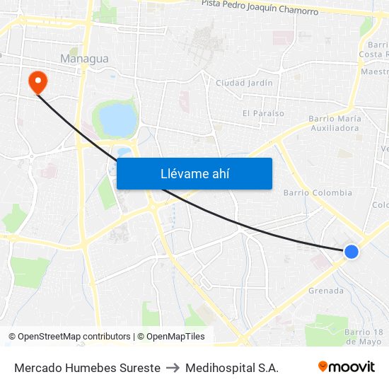 Mercado Humebes Sureste to Medihospital S.A. map