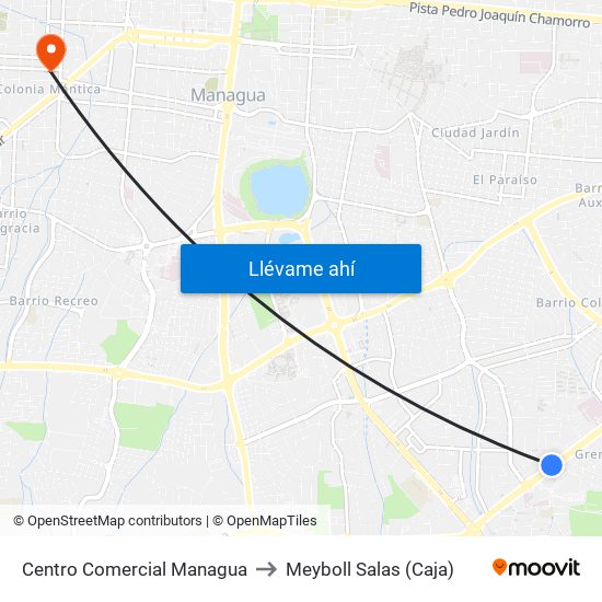 Centro Comercial Managua to Meyboll Salas (Caja) map