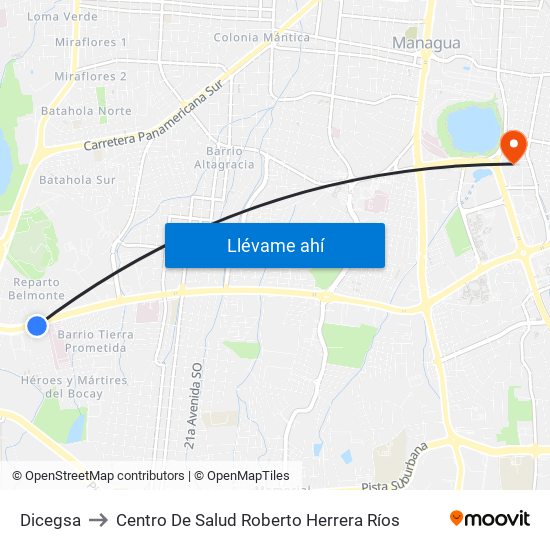 Dicegsa to Centro De Salud Roberto Herrera Ríos map