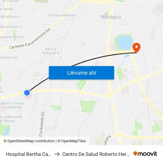 Hospital Bertha Calderón to Centro De Salud Roberto Herrera Ríos map