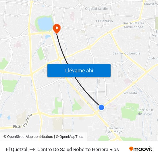 El Quetzal to Centro De Salud Roberto Herrera Ríos map