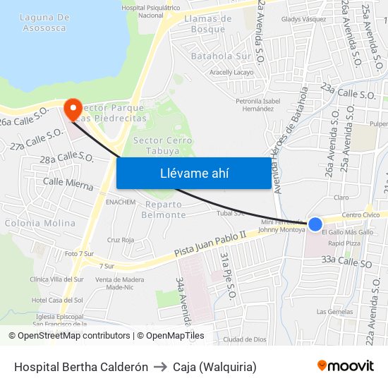 Hospital Bertha Calderón to Caja (Walquiria) map