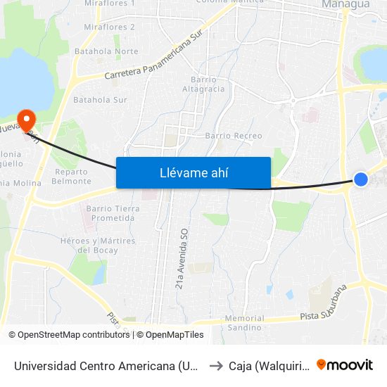 Universidad Centro Americana (Uca) to Caja (Walquiria) map