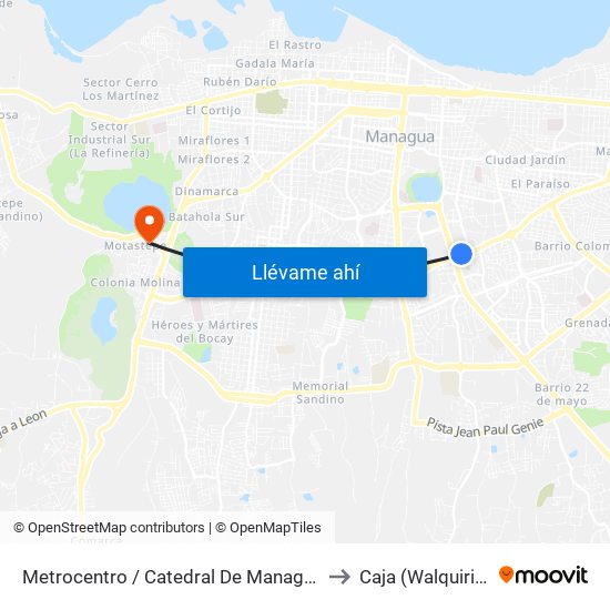 Metrocentro / Catedral De Managua to Caja (Walquiria) map