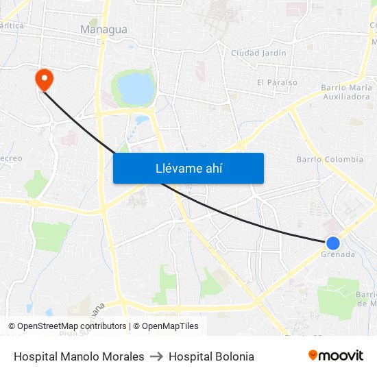 Hospital Manolo Morales to Hospital Bolonia map