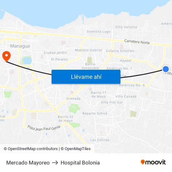 Mercado Mayoreo to Hospital Bolonia map