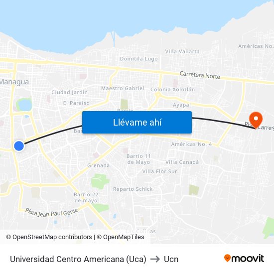 Universidad Centro Americana (Uca) to Ucn map